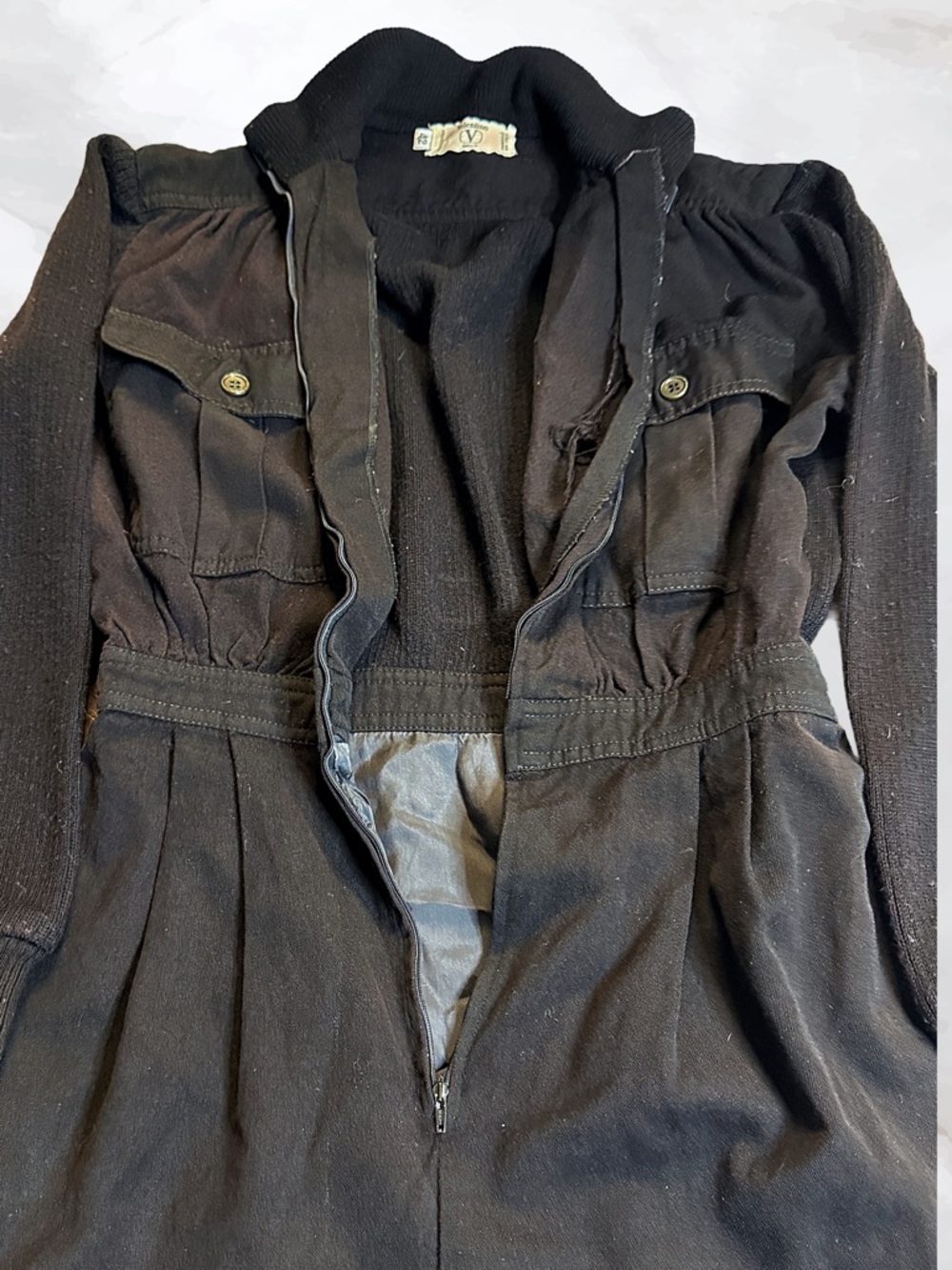 Vintage Valentino Miss V Black Military Zip-Front Mini Dress Black - Picture 4 of 5